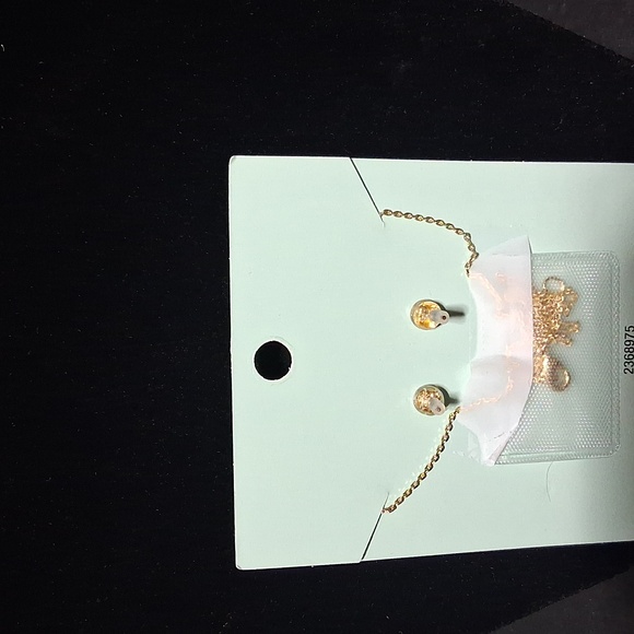 18k Gold Plated Heart Necklace and Earring Set with Cubic Zirconia Red Accents - Picture 2 of 3